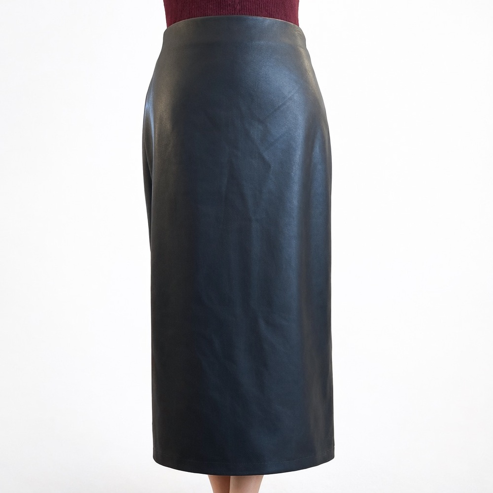 Sincerely Jules Black Faux Leather Midi Skirt – Size Large – NWT
